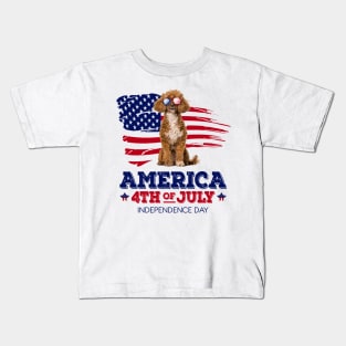 Poodle Flag USA - America 4th Of July Independence Day Kids T-Shirt